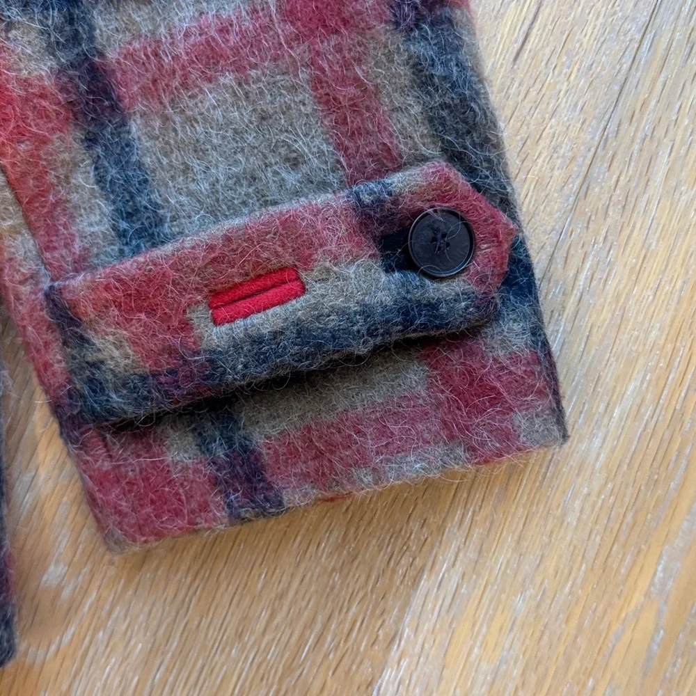 Jonathan Simkhai Grace Plaid Jacket With Denim Trucker Insert In Camel/Red/Blk